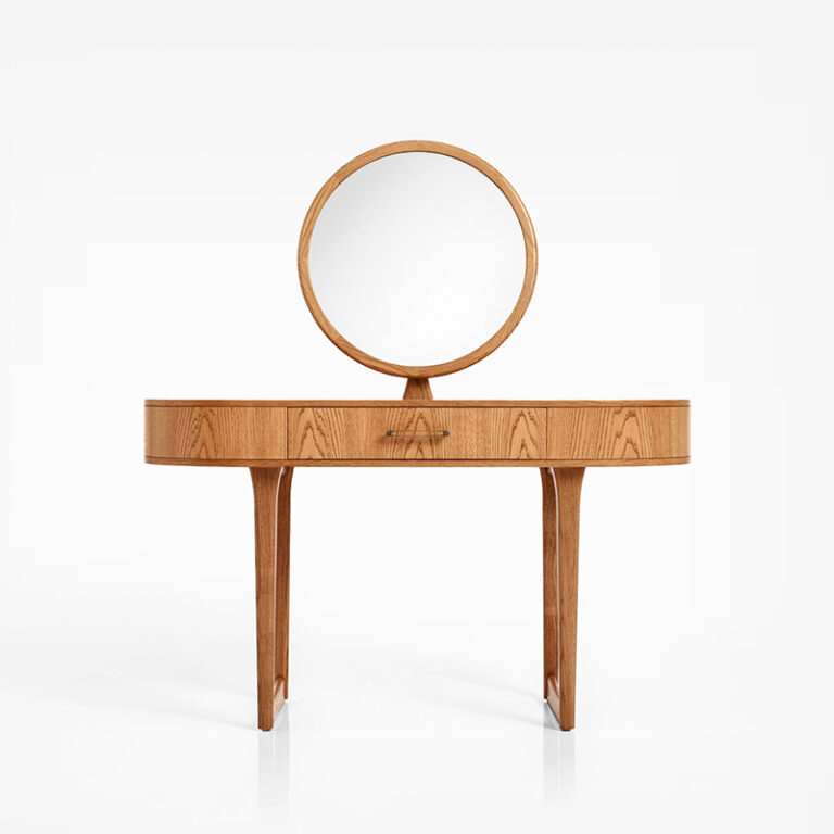 Lucia Dressing Table, shown in Oak Heritage with antique brass handle