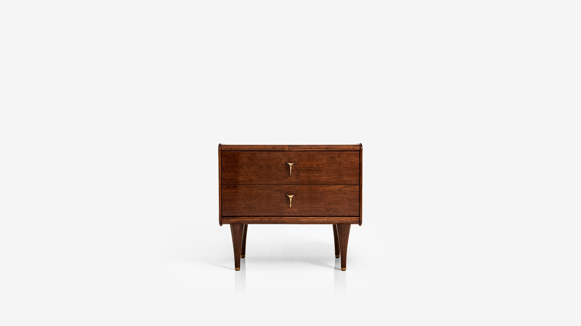 Adler Cabinet in Walnut Dark French polish with Antique brass handles and recessed glass top