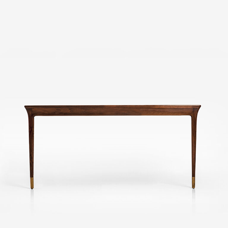 Lazlo Console in Walnut Dark French polish with recessed glass top