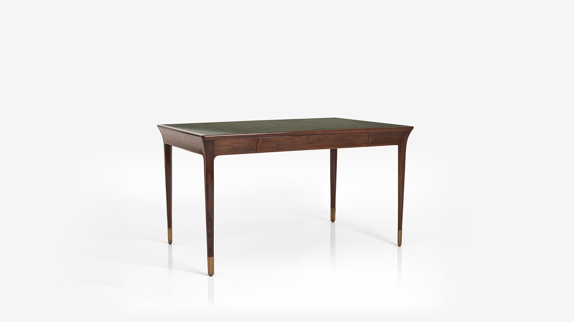 Lazlo Writing Table in Walnut Dark French polish and recessed leather top