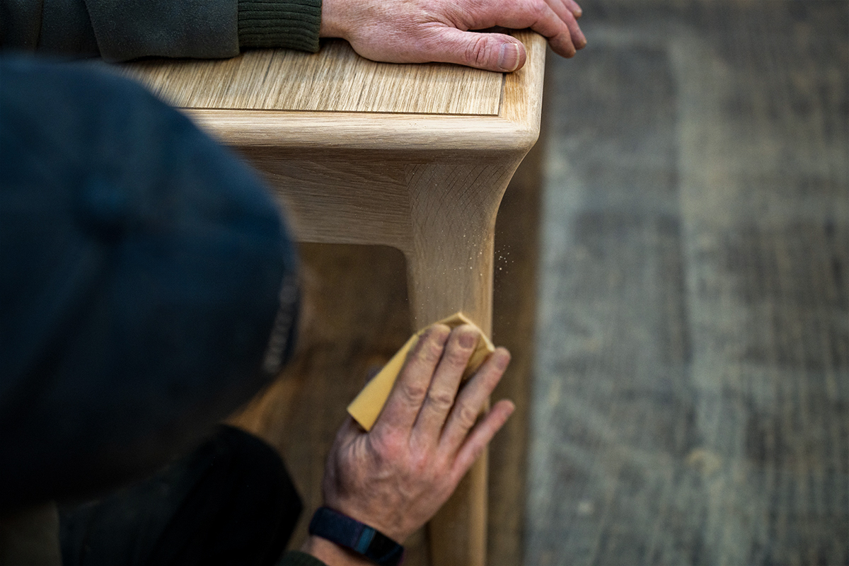 Lazlo Extending Table in Oak, being sanded in the workshop